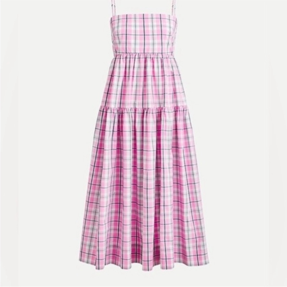 JCrew Plaid Cotton Babydoll Tier Tie Back Midi Dress 10
